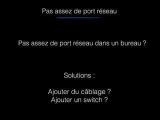 Solutions : 
 
Ajouter du câblage ?
Ajouter un switch ?
Pas assez de port réseau
Pas assez de port réseau dans un bureau ?
 