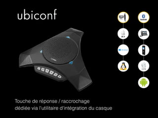 Touche de réponse / raccrochage
dédiée via l'utilitaire d'intégration du casque
 
