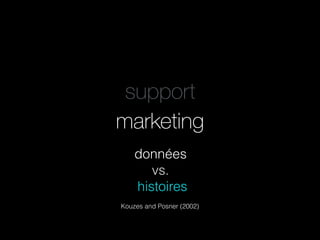 marketing
support
données  
vs. 
histoires
Kouzes and Posner (2002)
 