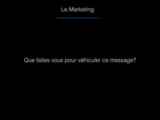 Le Marketing
Que faites vous pour véhiculer ce message?
 