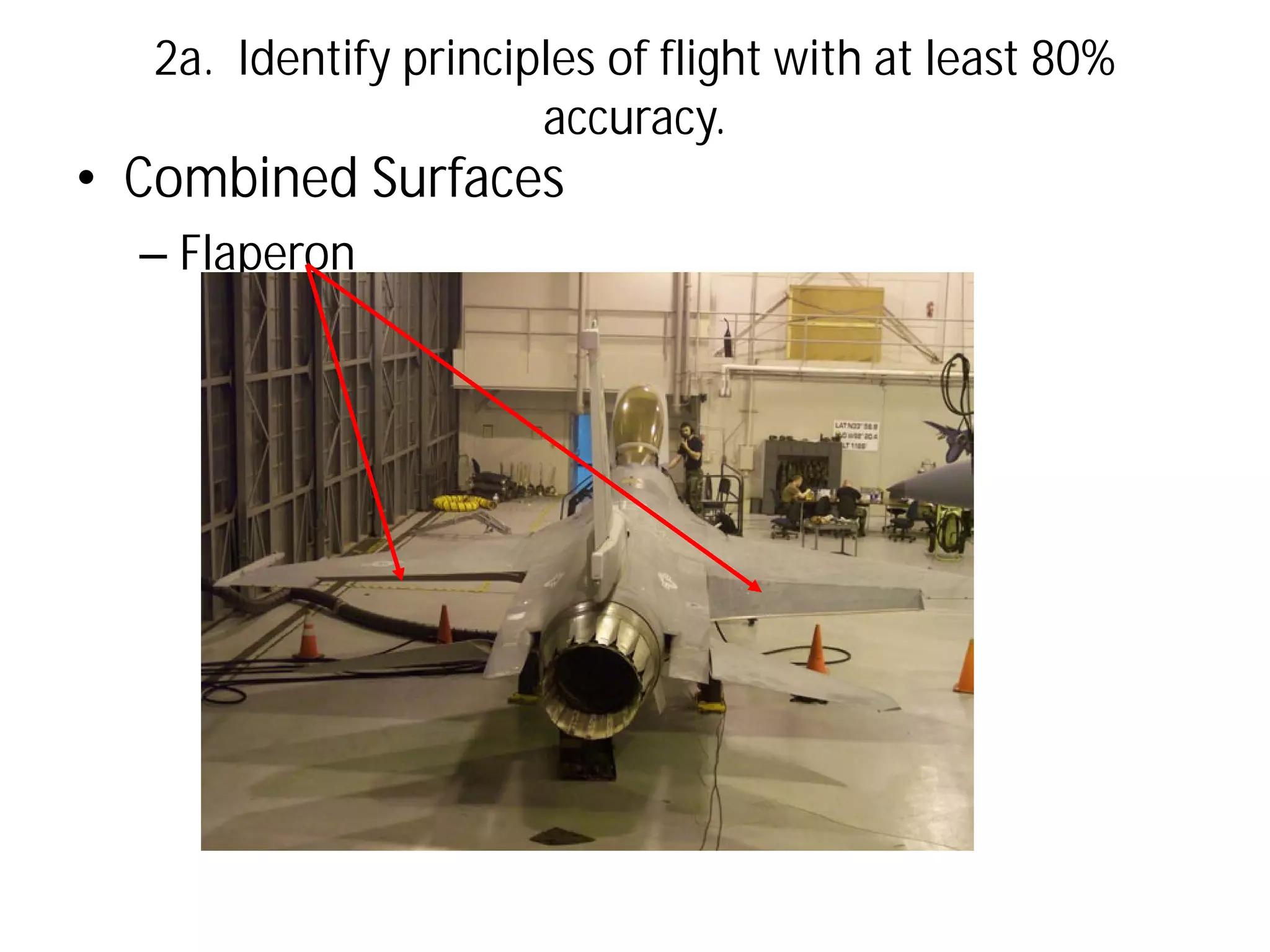 2a. Identify principles of flight with at least 80%
accuracy.

• Combined Surfaces
– Flaperon

 