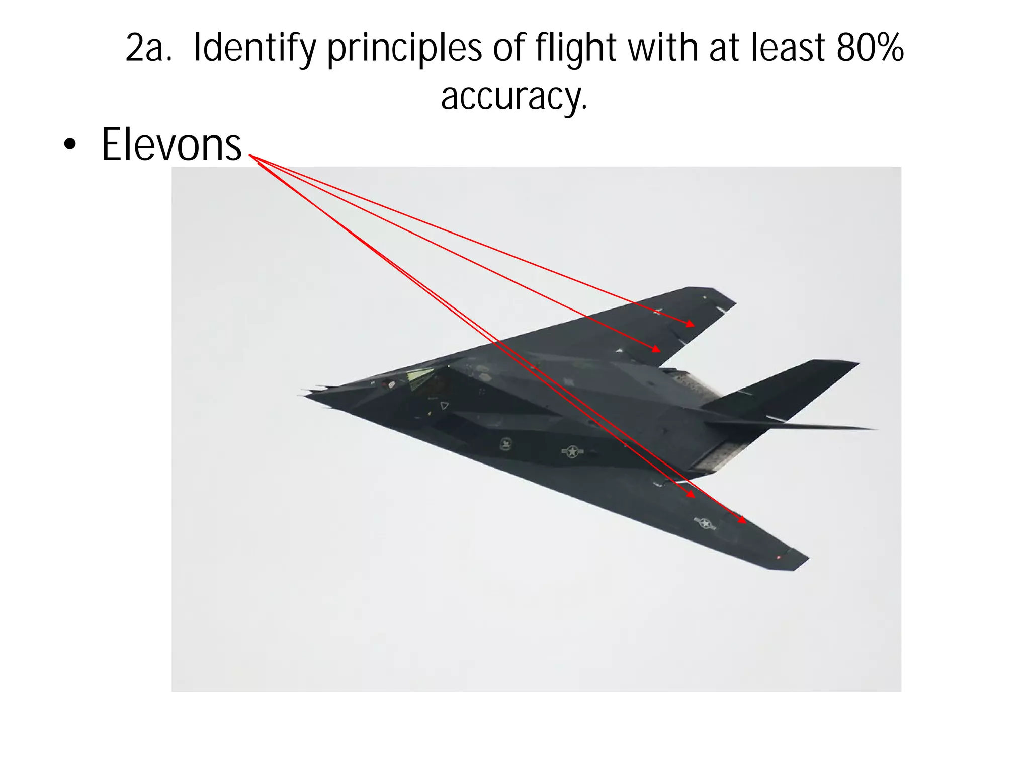 2a. Identify principles of flight with at least 80%
accuracy.

• Elevons

 