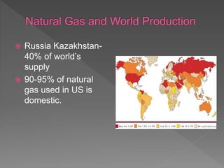  Russia Kazakhstan-
40% of world’s
supply
 90-95% of natural
gas used in US is
domestic.
 