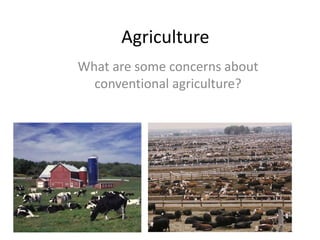 Agriculture
What are some concerns about
conventional agriculture?
 