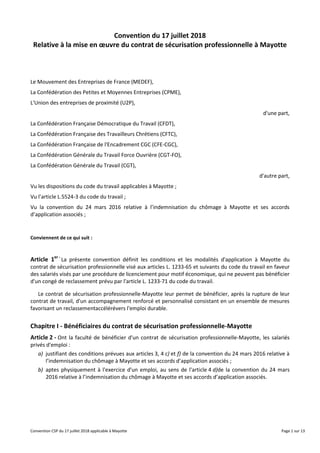 Convention CSP du 17 juillet 2018 applicable à Mayotte Page 1 sur 13
Convention du 17 juillet 2018
Relative à la mise en œ...