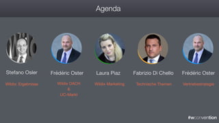 Agenda
Stefano Osler Frédéric Oster
Wildix DACH  
&  
UC-Markt
Laura Piaz Fabrizio Di Chello Frédéric Oster
Wildix: Ergebnisse Wildix Marketing Technische Themen Vertriebsstrategie
#wconvention
 