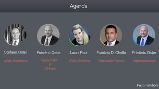 Agenda
Stefano Osler Frédéric Oster
Wildix DACH  
&  
UC-Markt
Laura Piaz Fabrizio Di Chello Frédéric Oster
Wildix: Ergebnisse Wildix Marketing Technische Themen Vertriebsstrategie
#wconvention
 