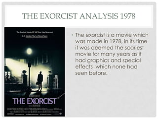 Conventions of horror posters( Drag me to hell, The Exorcist, Insidious ...