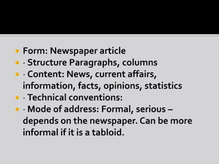 Conventions of newspaper articles and website articles- Amad | PPTX