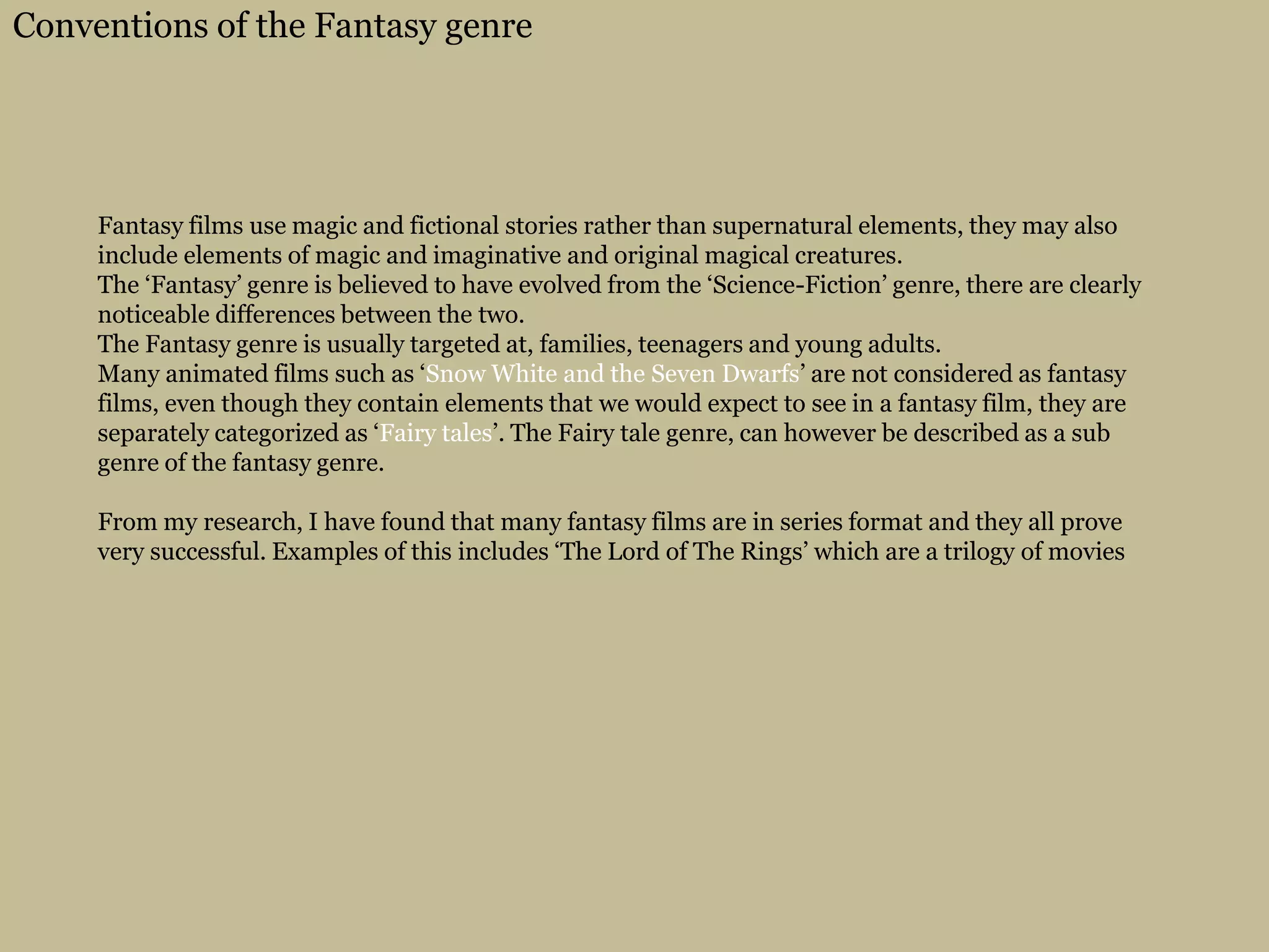 Conventions of the Fantasy genre PPT