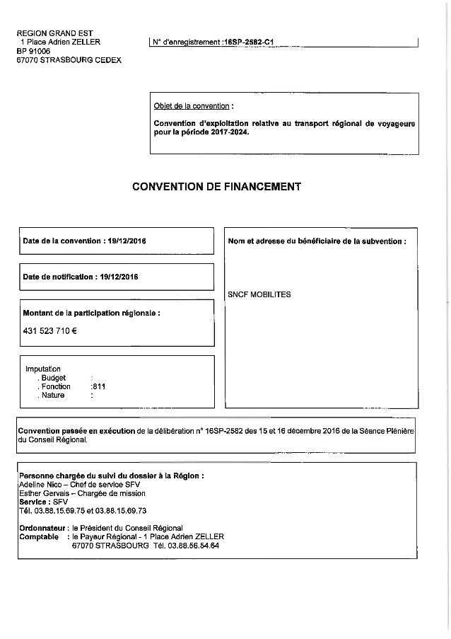 Convention TER entre la SNCF et la Région GrandEst