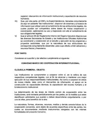 Convenio Marco de Cooperación Interinstitucional entre el CNR y la SC | PDF