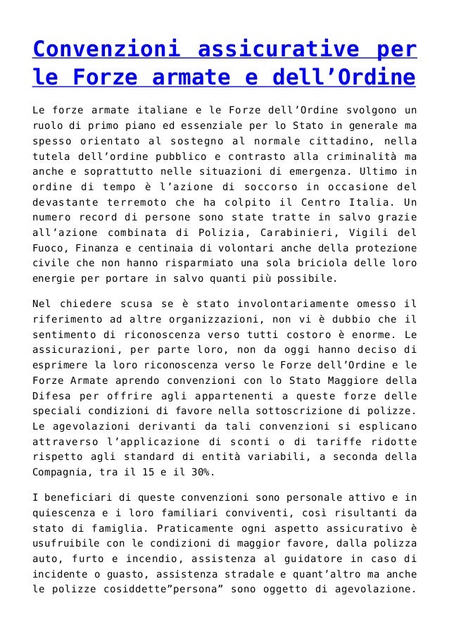 Convenzioni assicurative per le forze armate e dell’ordine