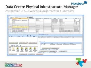 Data Centre Physical Infrastructure Manager
Zarządzanie UPS… Ewidencja urządzeo wraz z umowami
 