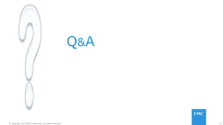 52© Copyright 2014 EMC Corporation. All rights reserved.© Copyright 2014 EMC Corporation. All rights reserved.
Q&A
 
