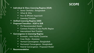 SCOPE
• Individual & Class Licensing Regime [ICLR]
• Sector Statistics : Bangladesh
• What & Why
• How & Efficient Approac...