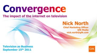 Convergence The impact of the internet on television Television as BusinessSeptember 15th 2011 Nick North Chief Marketing Officer GfK Media nick.north@gfk.com 