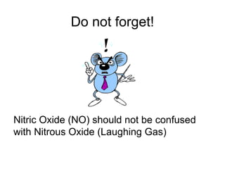 Do not forget!
Nitric Oxide (NO) should not be confused
with Nitrous Oxide (Laughing Gas)
 