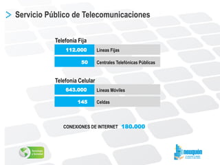 Servicio Público de Telecomunicaciones
112.000
CONEXIONES DE INTERNET 180.000
Líneas Fijas
50 Centrales Telefónicas Públic...
