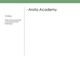 Vídeo 
• Arata Academy 
https://www.youtube. 
com/watch?v=Q-OntZnoiJU 
 