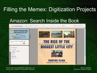 Filling the Memex: Digitization Projects Amazon: Search Inside the Book 