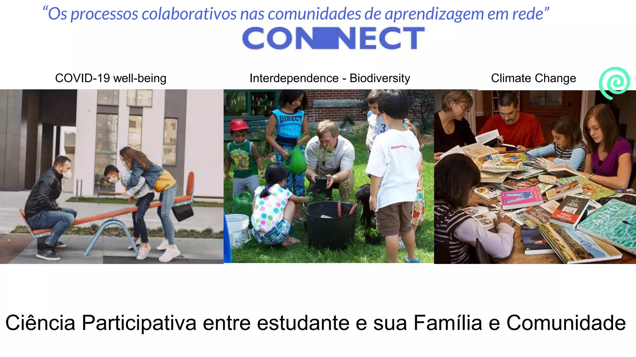 Ciência Participativa entre estudante e sua Família e Comunidade
COVID-19 well-being Interdependence - Biodiversity Climate Change
“Os processos colaborativos nas comunidades de aprendizagem em rede”
 