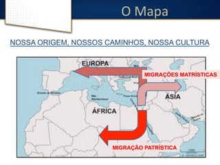 O 
Mapa 
NOSSA ORIGEM, NOSSOS CAMINHOS, NOSSA CULTURA 
MIGRAÇÕES MATRÍSTICAS 
MIGRAÇÃO PATRÍSTICA 
 