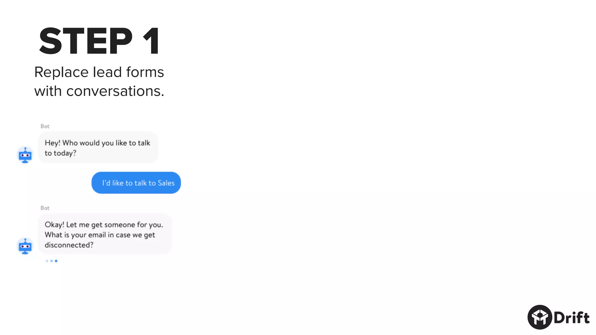 STEP 1
Replace lead forms
with conversations.
 