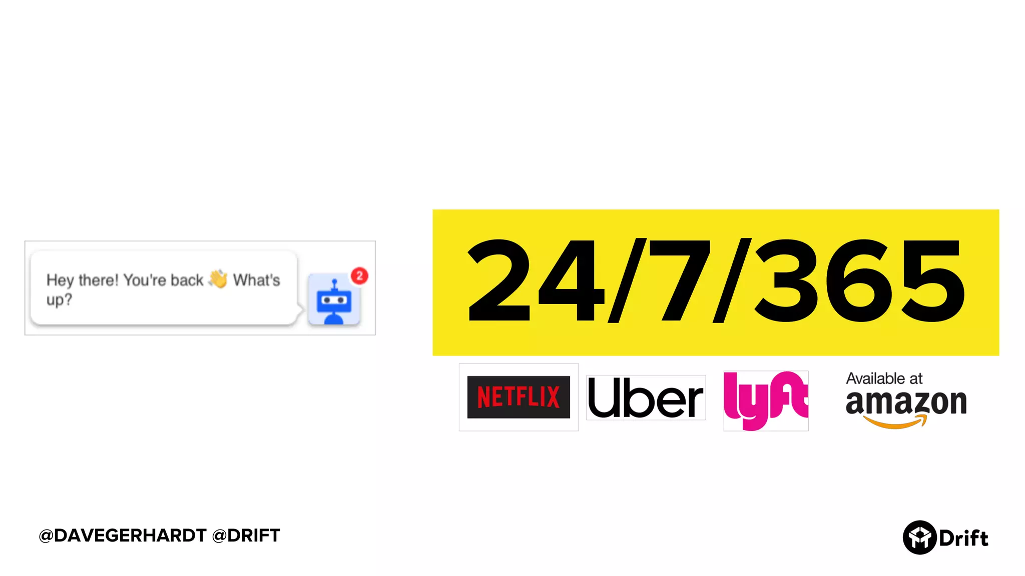 @DAVEGERHARDT @DRIFT
.24/7/365.
 