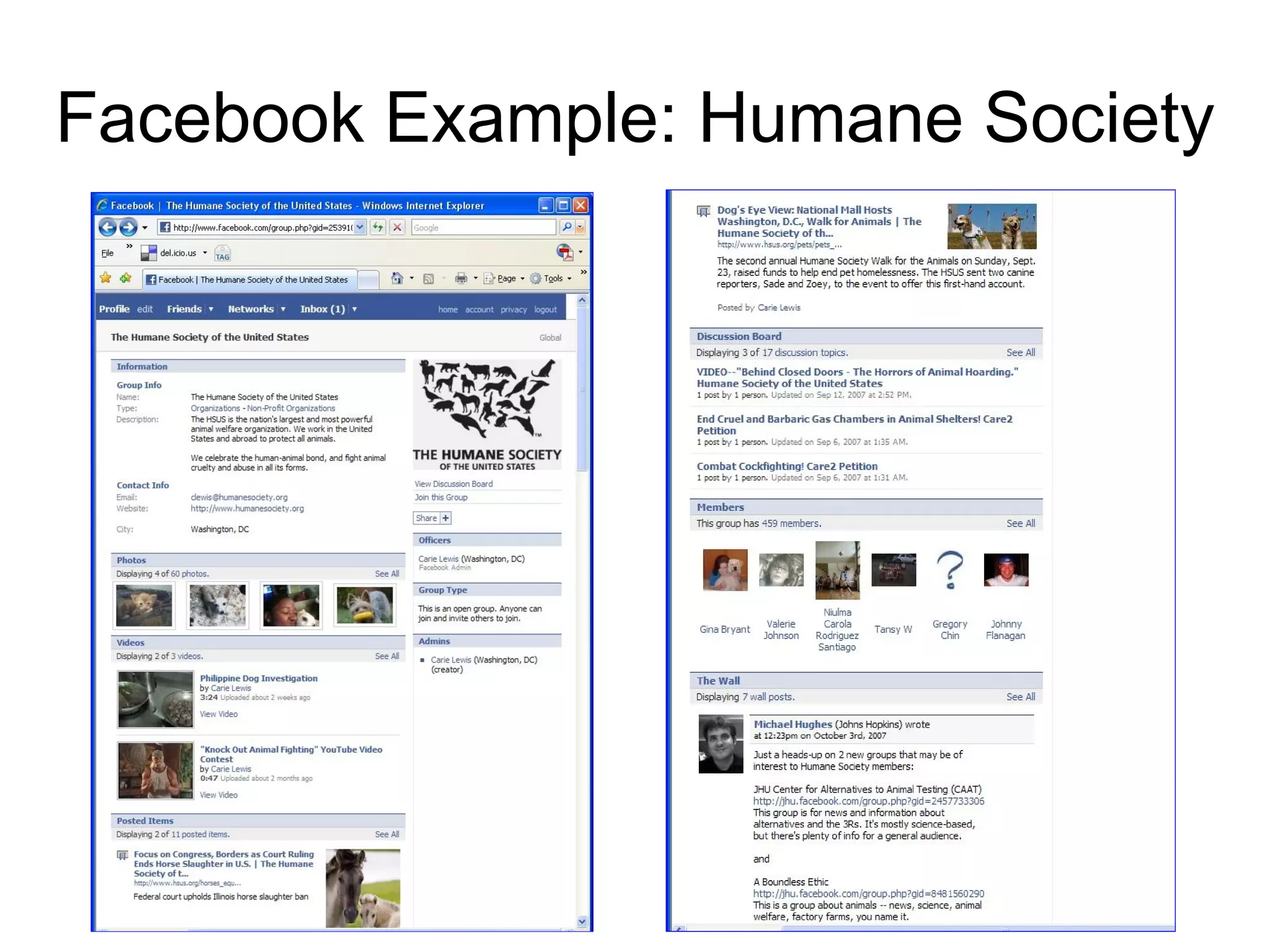 Facebook Example: Humane Society 
