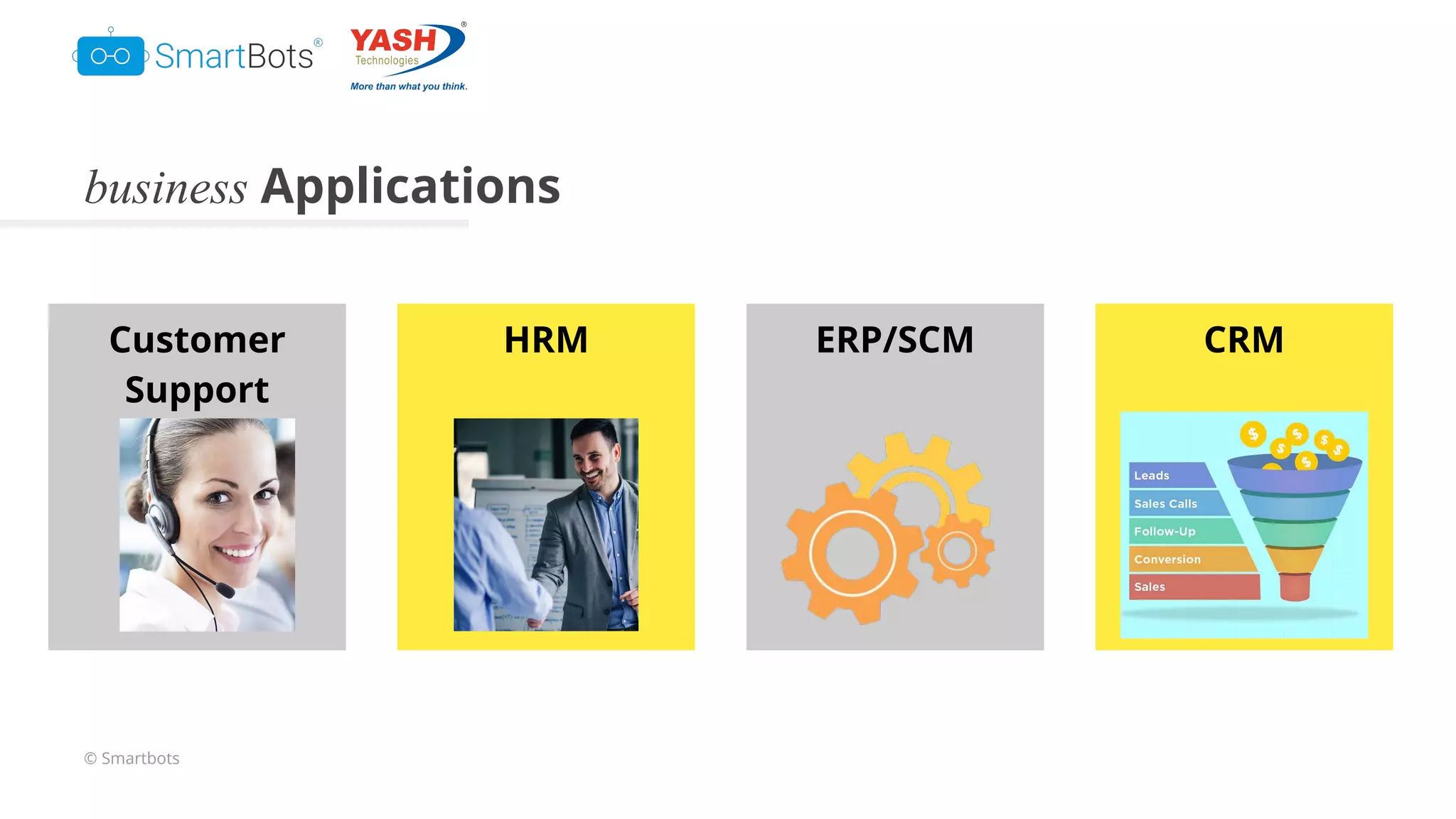 © Smartbots
business Applications
Customer
Support
HRM CRMERP/SCM
 