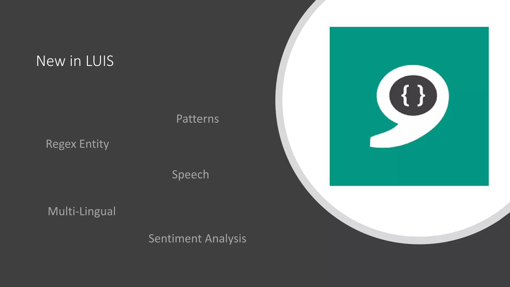 New in LUIS
Patterns
Multi-Lingual
Sentiment Analysis
Speech
Regex Entity
 