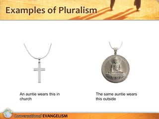 Examples of Pluralism




   An auntie wears this in   The same auntie wears
   church                    this outside



                EVANGELISM
 