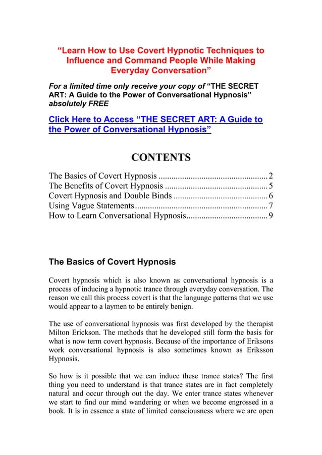 Conversational Hypnosis Techniques PDF