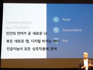 인간의 언어가 곧 새로운 UI
봇은 새로운 앱, 디지털 비서는 메타
인공지능이 모든 상호작용에 관여
 