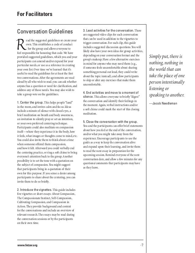 Essays On Science For Facilitators Essay Writing Examples English also Thesis Generator For Essay Conversations About Compassion Guide Advanced English Essays