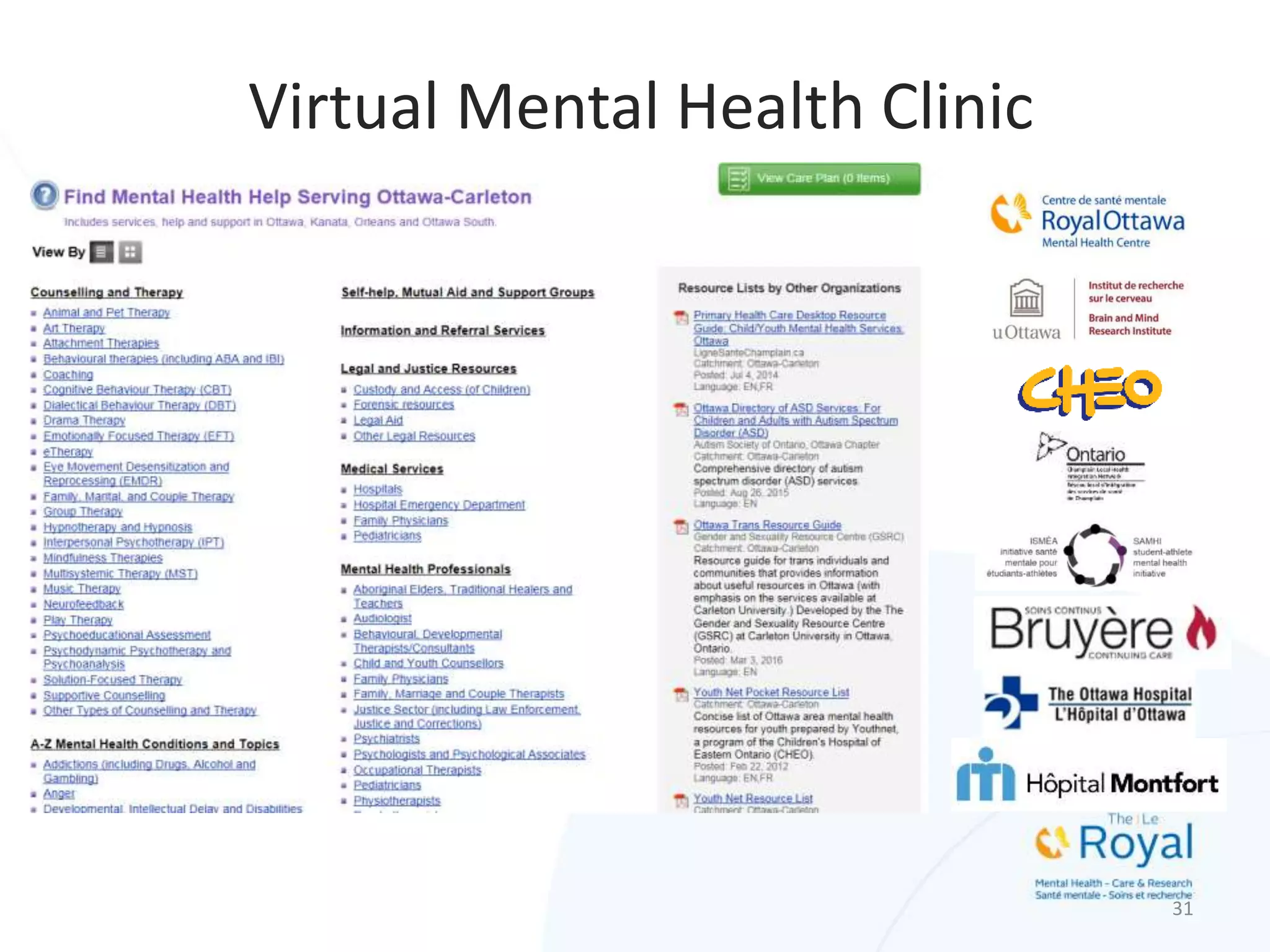 31
Virtual Mental Health Clinic
 
