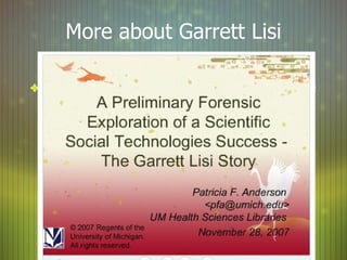 More about Garrett Lisi http://www.slideshare.net/umhealthscienceslibraries/a-preliminary-forensic-exploration-of-a-scientific-social-technologies-success-the-garrett-lisi-story 