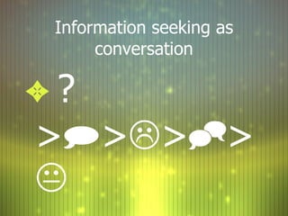 Information seeking as conversation ?>  >  >  >  