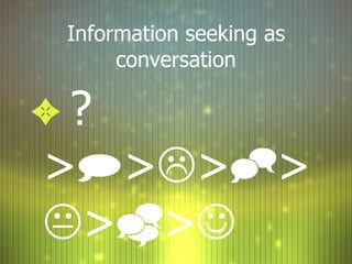 Information seeking as conversation ?>  >  >  >  >  >    