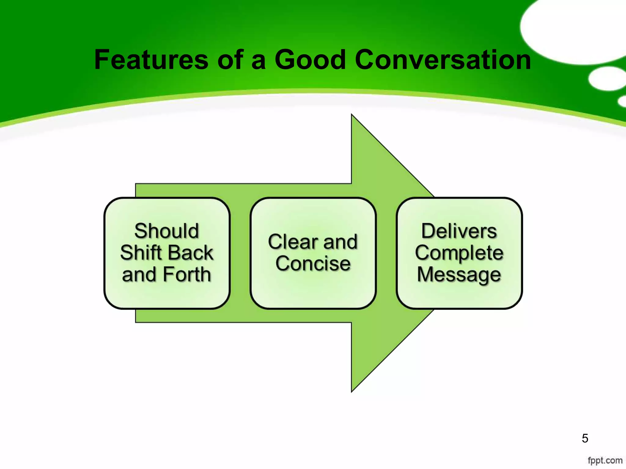Features of a Good Conversation




                                  5
 