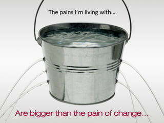 The	
  pains	
  I’m	
  living	
  with…	
  
Are bigger than the pain of change…
 