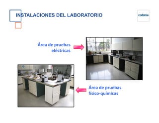 INSTALACIONES DEL LABORATORIO
Área de pruebas
eléctricas
Área de pruebas
físico-químicas
 