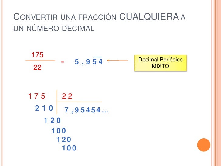 Conversión de fracciones a decimales