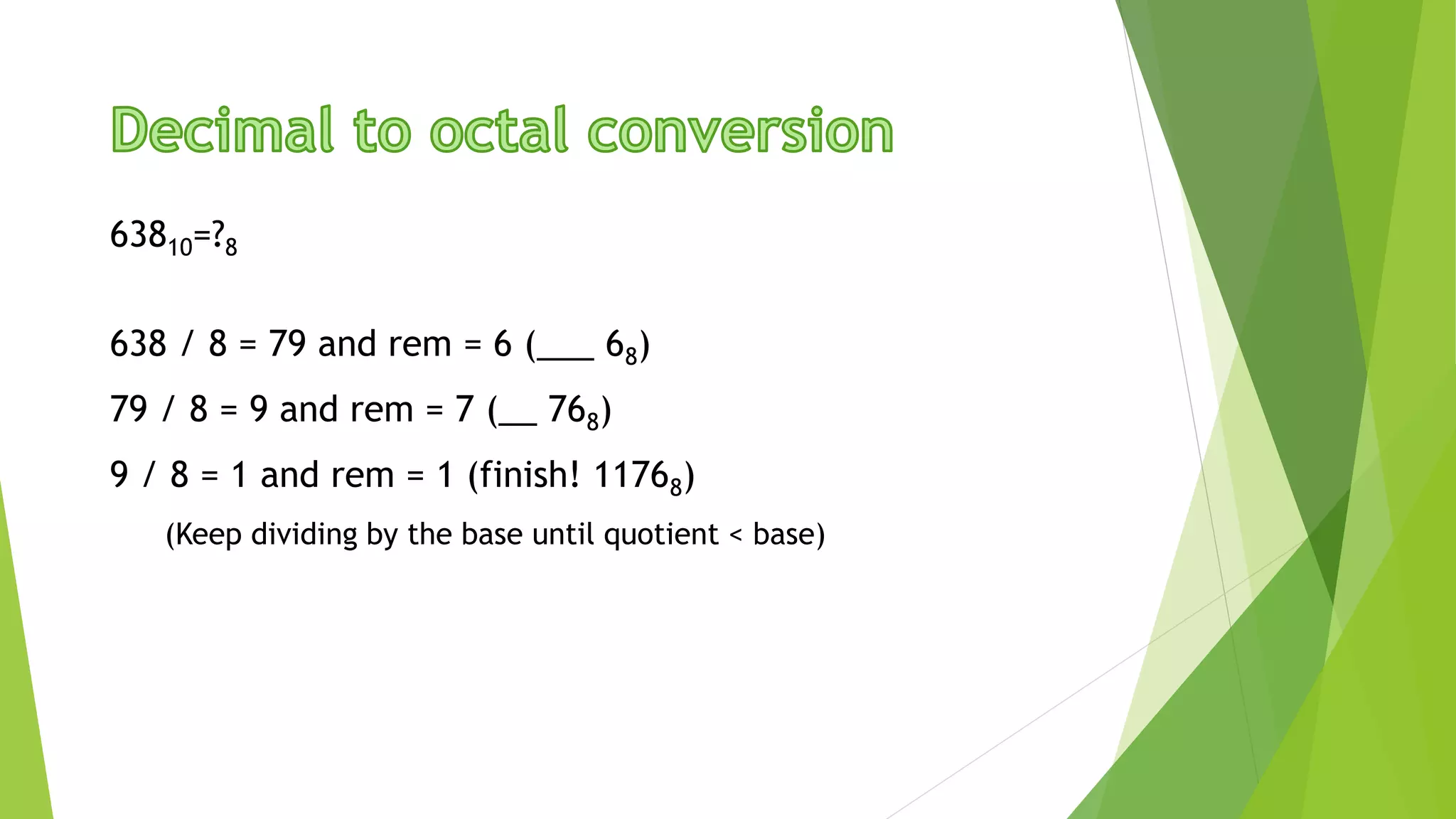Decimal to Octal and Octal to Decimal Conversion | PPTX | Computing ...