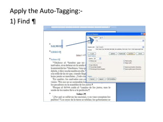 Apply the Auto-Tagging:-
1) Find ¶
 