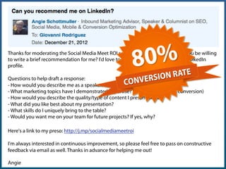 Good
Reviews
Include:
§  Use of "I" / Customer's view
§  Problem/challenge info
§  Solution/satisfaction specifics
§  Customer info (name, location, date, photo)
§  Persona info (role, age, etc.)
§  Review Source (e.g. Yelp, Google)
Angie Schottmuller (@aschottmuller), Three Deep Marketing
 