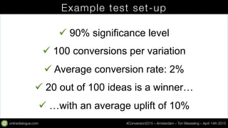 onlinedialogue.com
 #Conversion2015 – Amsterdam – Ton Wesseling – April 14th 2015
Example test set-up
ü 90% significance ...