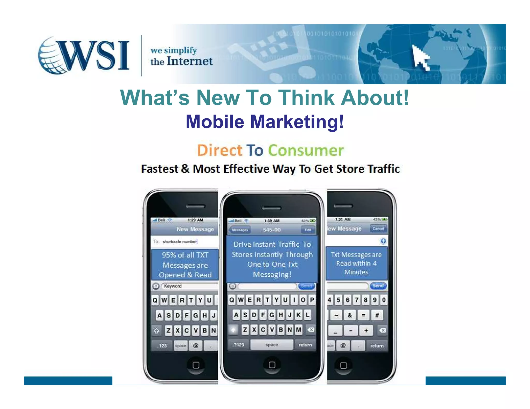 What’s New To Think About!
Mobile Marketing!
 