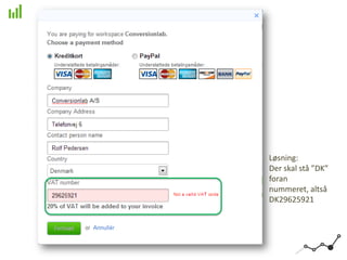 Løsning:
Der skal stå ”DK”
foran nummeret,
altså DK29625921
 